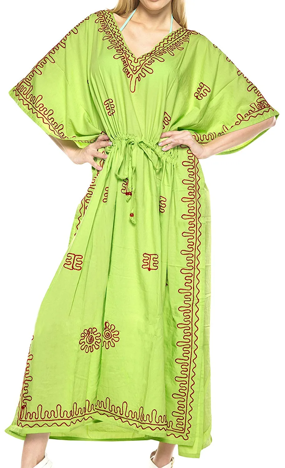 LA LEELA Rayon Solid Women's Kaftan Style Beachwear Cover up Nightgown Dress