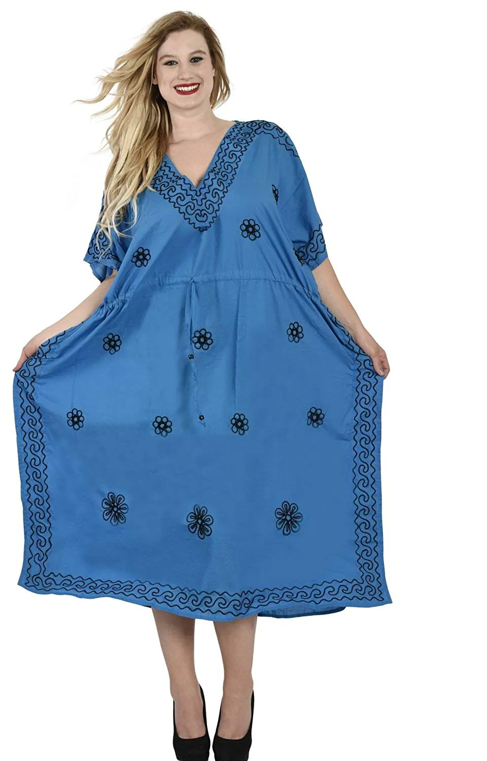 LA LEELA Rayon Solid Women's Kaftan Style Beachwear Cover up Nightgown Dress