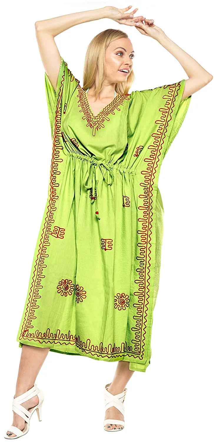 LA LEELA Rayon Solid Women's Kaftan Style Beachwear Cover up Nightgown Dress