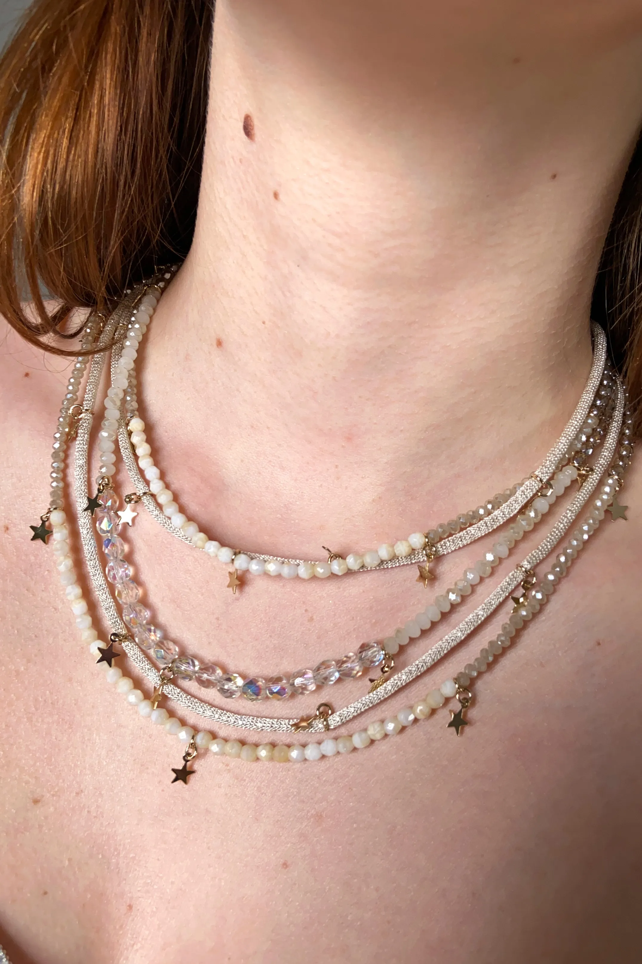 Lorena Antoniazzi Short Multi Strand Star Necklace in Creamy White