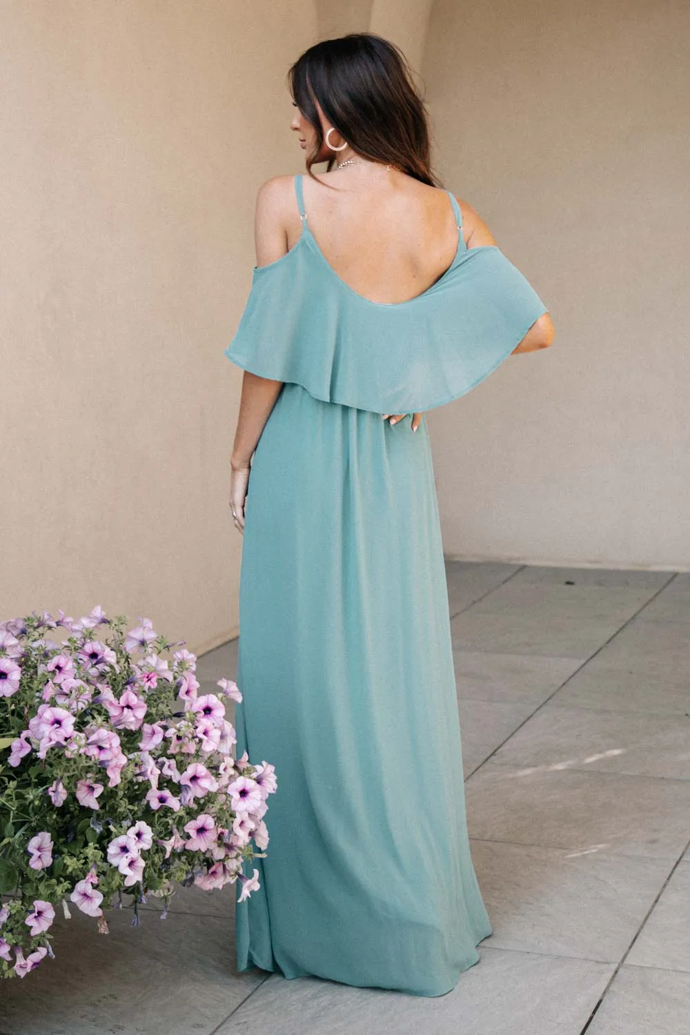 Toni Off the Shoulder Maxi Dress in Sage