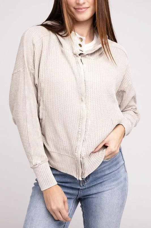 Zenana Acid Washed Hoodie Jacket